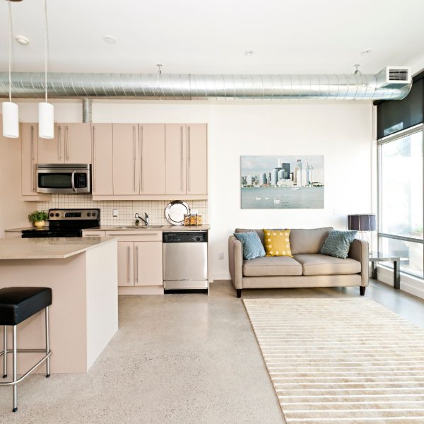 Durable flooring in a bright compact Florida condo