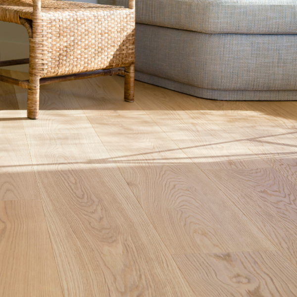 Light hardwood flooring in a bright home