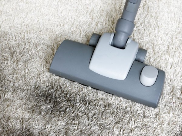 Beige shag carpet cleaning with vacuum