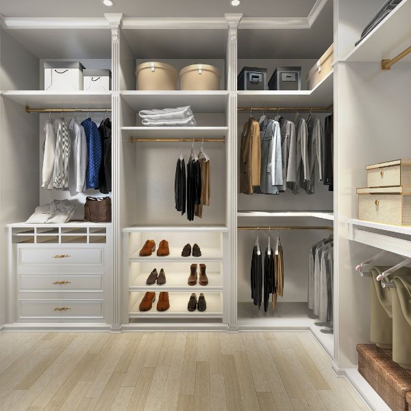 Light wood flooring in a built in closet