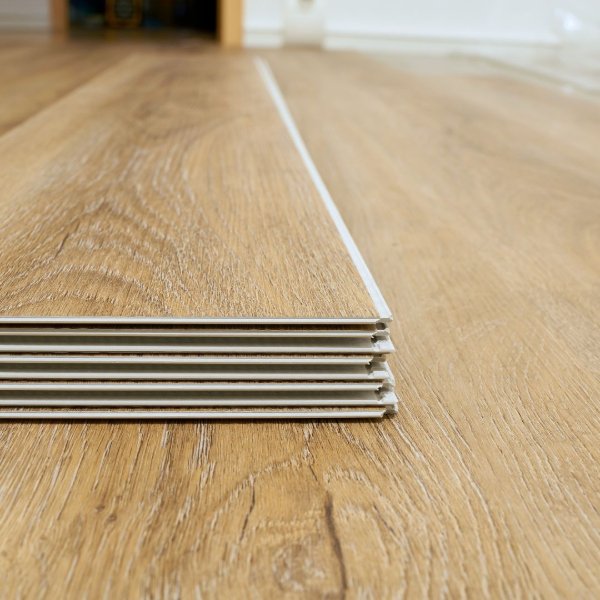 Stacks of vinyl flooring planks